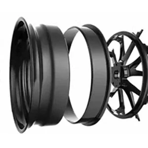 A forged wheel is manufactured from a single piece of metal by applying both heat and pressure.
